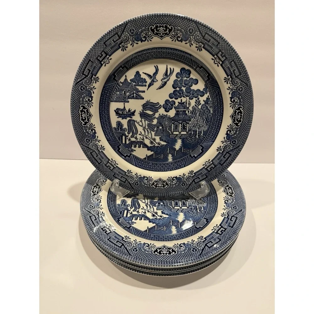 Set of 7 Churchill Blue Willow Dinner Plates 10" England Ironstone - Picture 2 of 10